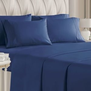 California King Bed Sheet in Navy Blue